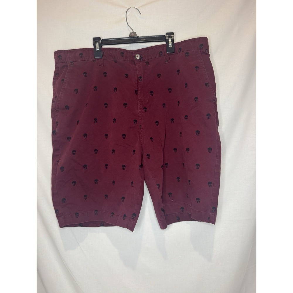 Hudson & Barrow Men's 38 Burgundy Skull Print Chino Shorts Cotton 8" Inseam